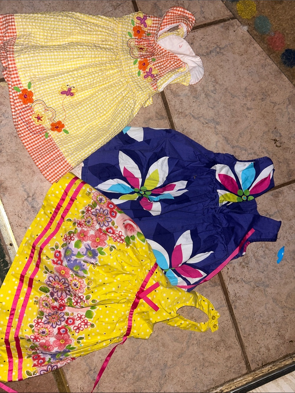 Girls Floral and Gingham Summer Dress Bundle - Yellow & Navy size 2T